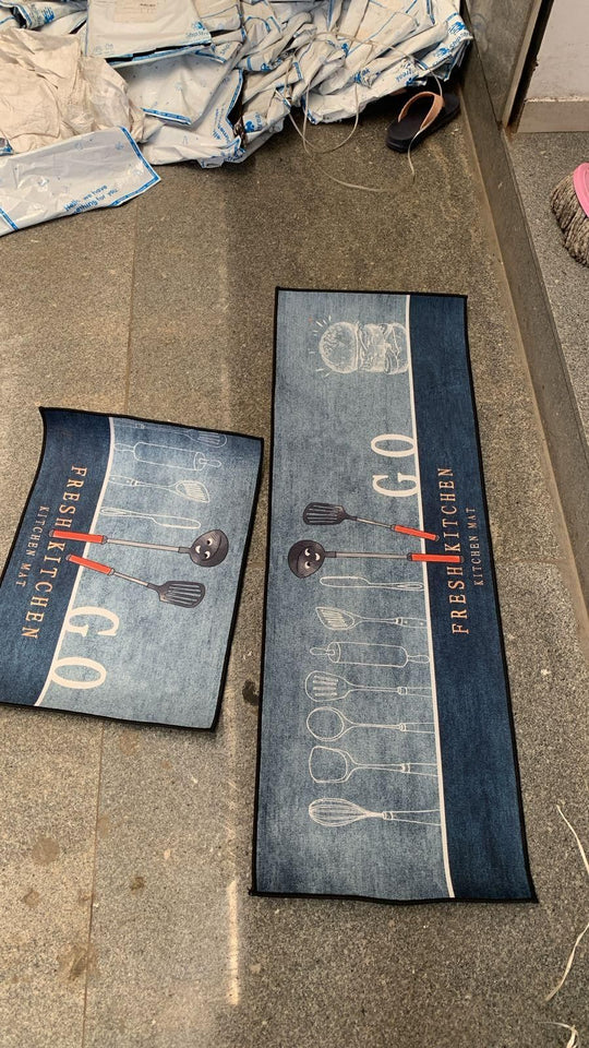 Anti-Slip Kitchen Mat & Runner Set – 2 Pieces (1 Mat + 1 Runner)